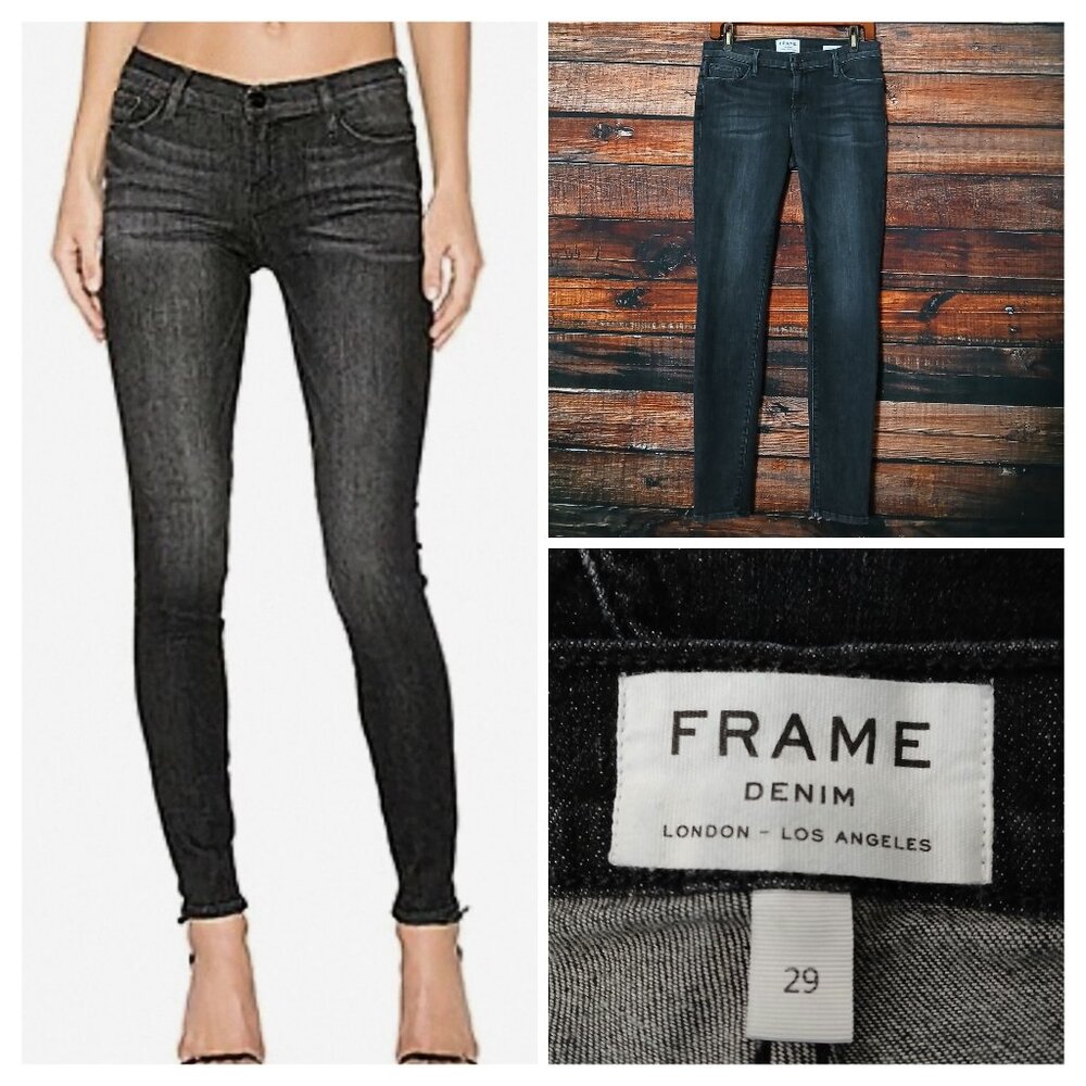 FRAME Jeans 29 Le Skinny De Jeanne Mid Rise Washed Black Denim Stretch USA Made